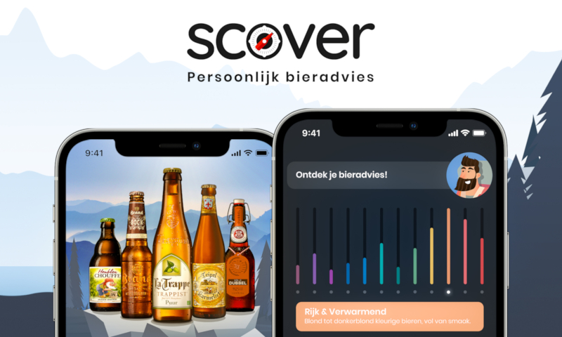 Bier app Scover met logo en screenshots op telefoon